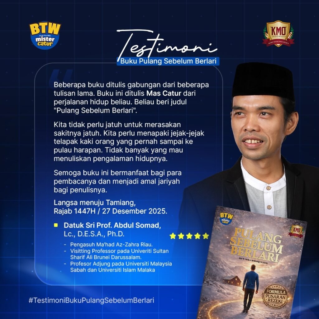 Buku Pulang Sebelum Berlari mengajak kita menata hati, meluruskan tujuan, dan mengundang rezeki